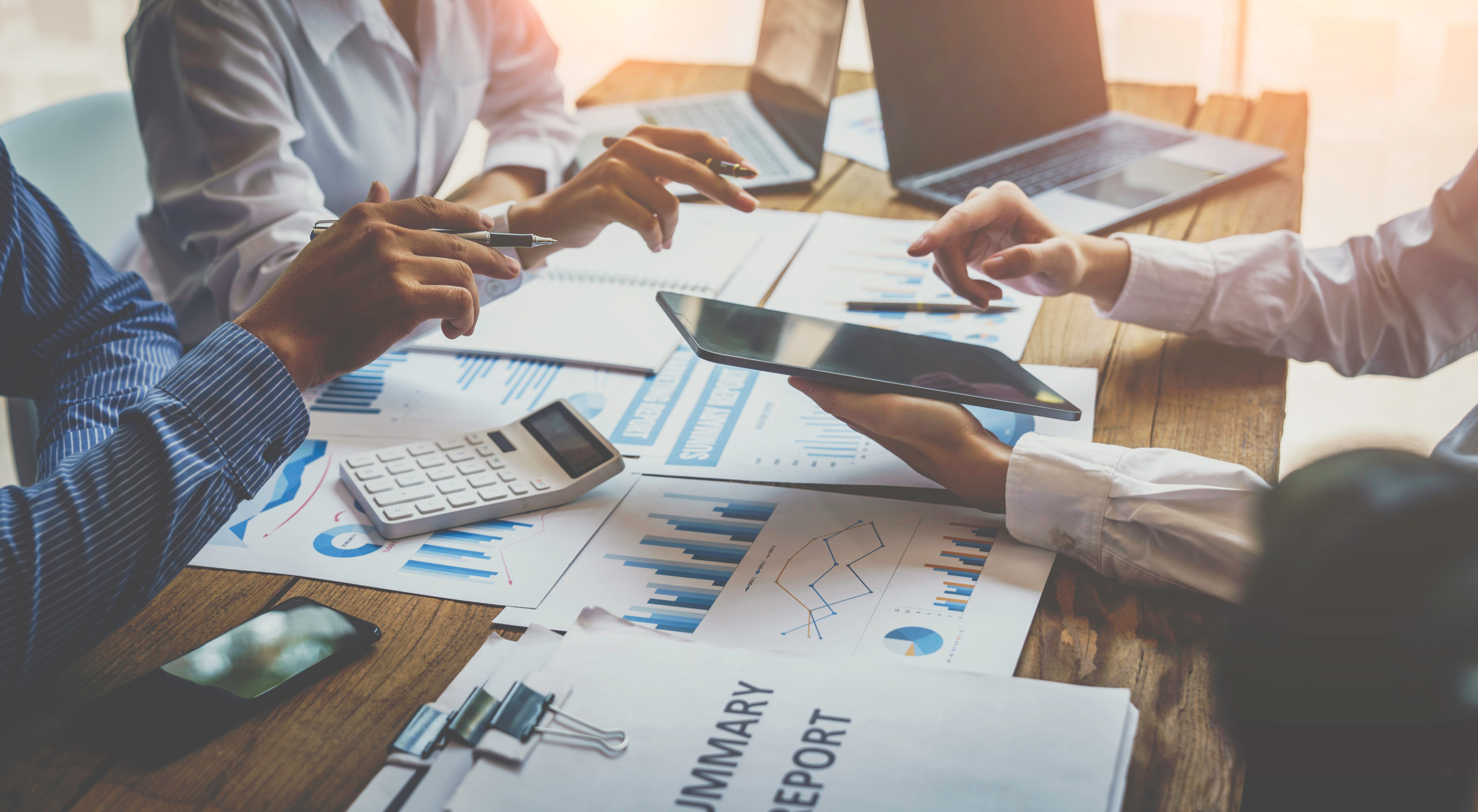 Financial analyst analysis business financial report on digital