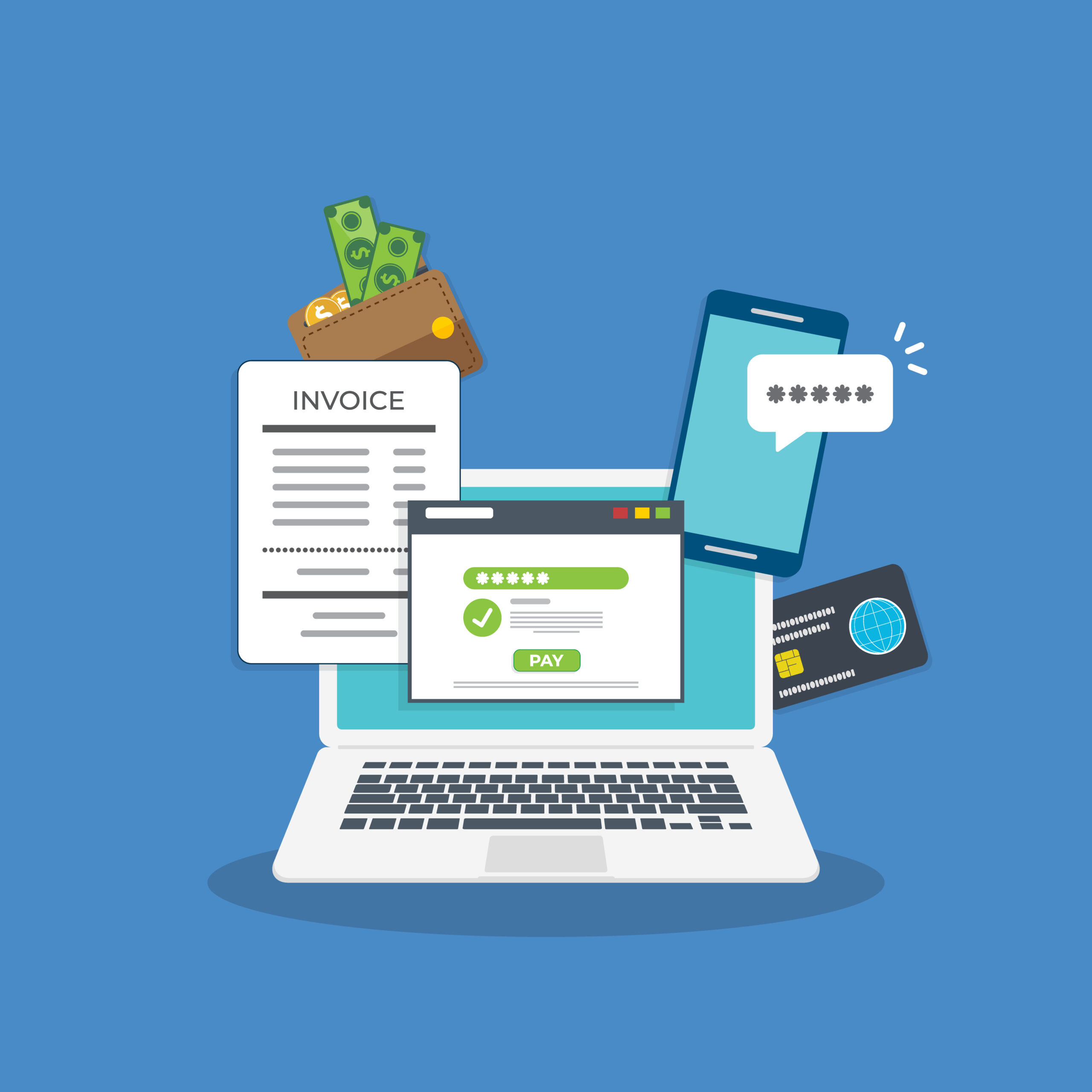 Online payment concept. Laptop with electronic invoice.