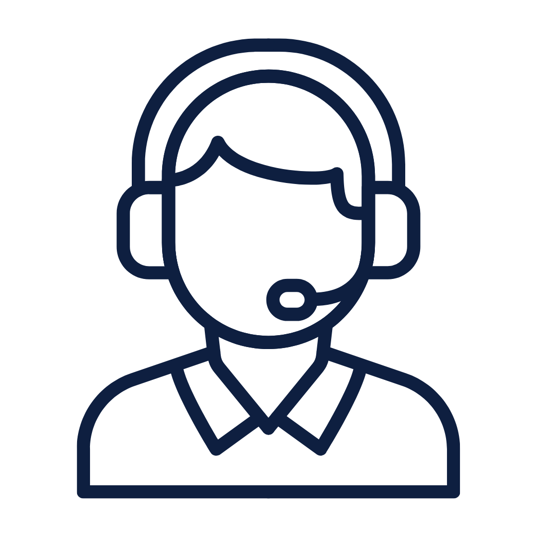 Outline icon of a customer support representative wearing a headset with a microphone.